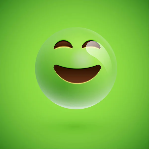 Faccina verde realistica faccina sorridente, illustrazione vettoriale — Vettoriale Stock