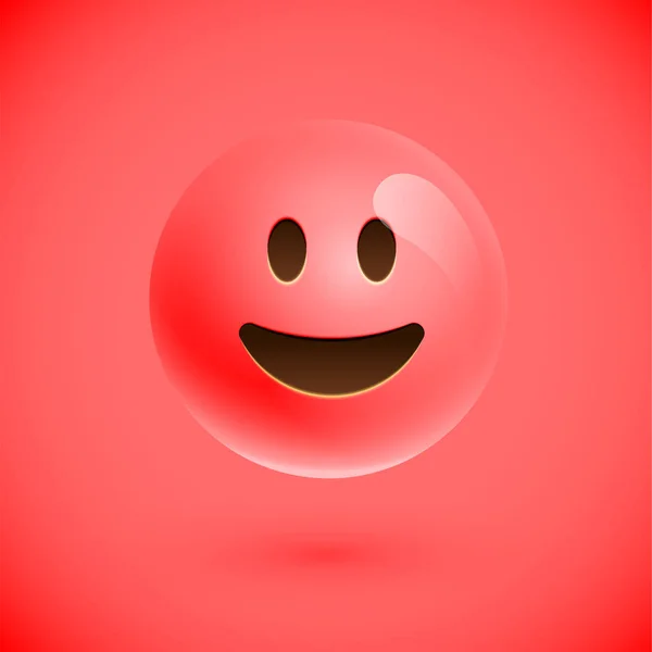 Red realistic emoticon smiley face, vector illustration — Stock Vector