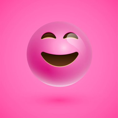 Pembe gerçekçi ifade smiley yüz, vektör illüstrasyon