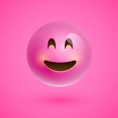 Pembe gerçekçi ifade smiley yüz, vektör illüstrasyon