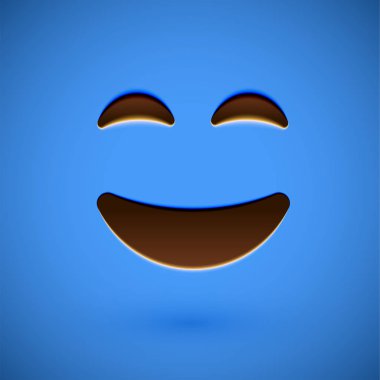 Mavi gerçekçi ifade gülen yüz, vektör illüstrasyon