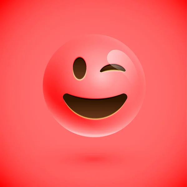 Cara sonriente emoticono realista rojo, ilustración vectorial — Archivo Imágenes Vectoriales