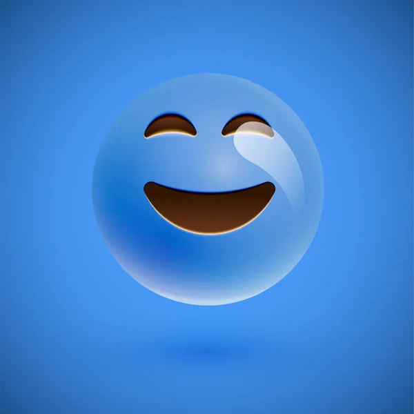 Blaues realistisches Emoticon Smiley Gesicht, Vektorillustration — Stockvektor