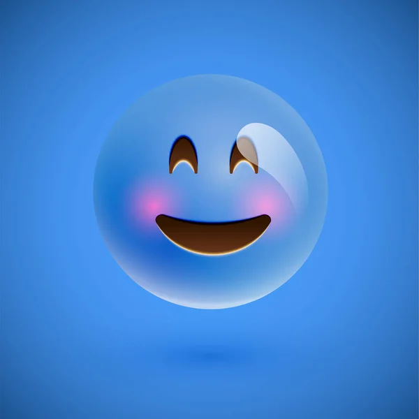 Blue realistic emoticon smiley face, vector illustration — Stock Vector