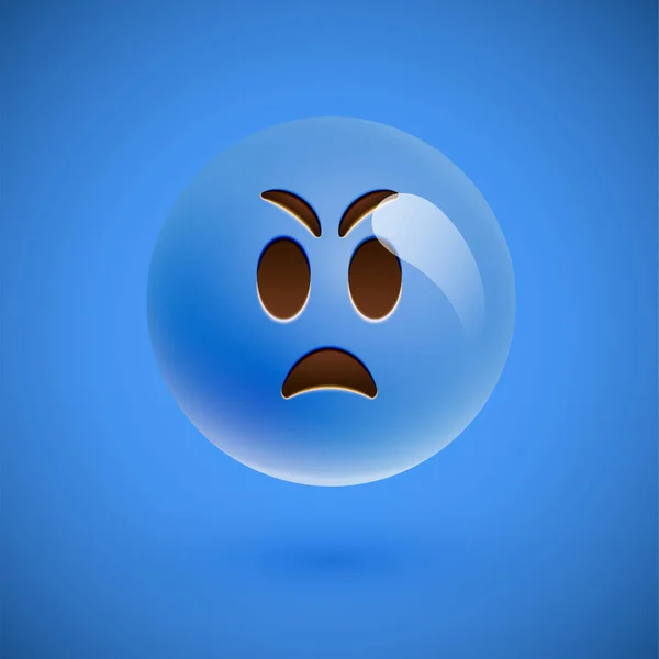 Blaues realistisches Emoticon Smiley Gesicht, Vektorillustration — Stockvektor