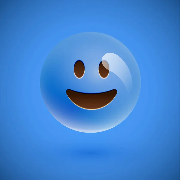 Emoticon realista azul smiley face, ilustração vetorial —  Vetores de Stock