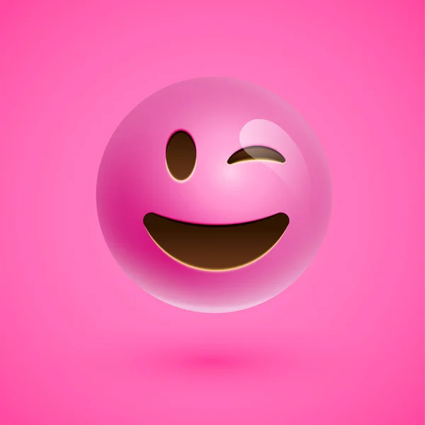 Pink realistic emoticon smiley face, vector illustration — Stock Vector