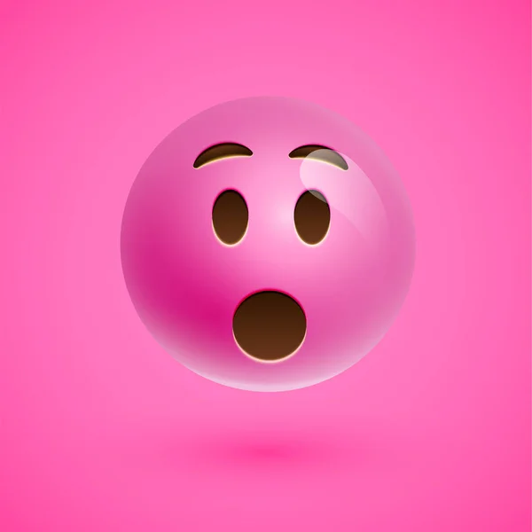 Pink realistic emoticon smiley face, vector illustration