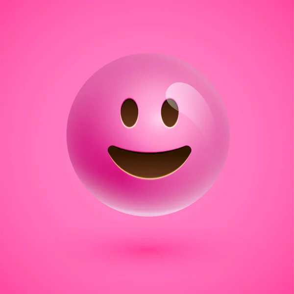 Pink realistic emoticon smiley face, vector illustration — Stock Vector
