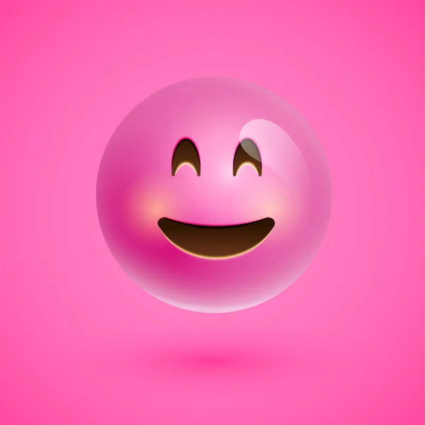 Pink realistic emoticon smiley face, vector illustration — Stock Vector