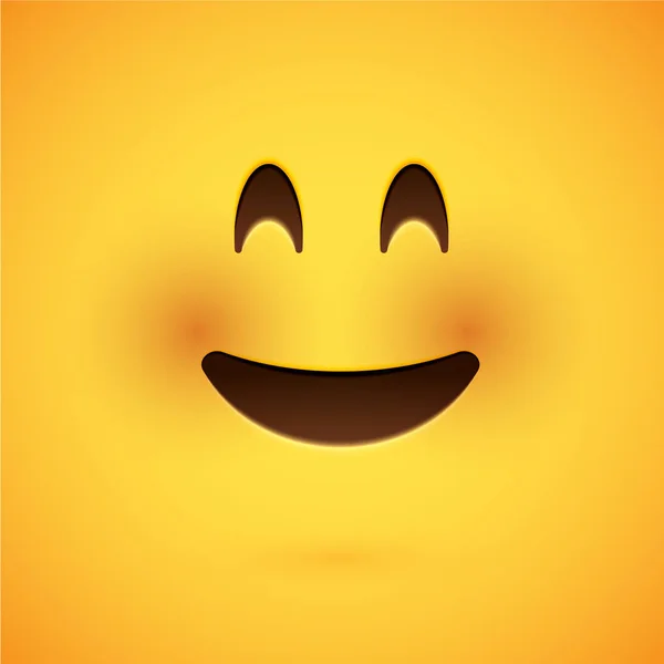 Emoticono amarillo realista frente a un fondo amarillo, vecto — Vector de stock
