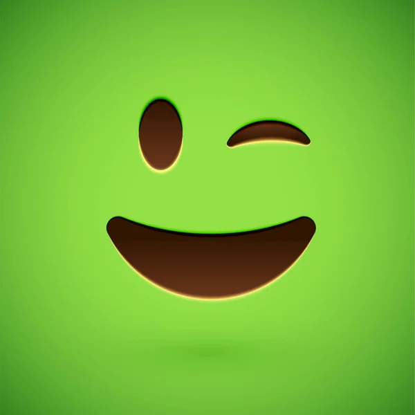 Cara sonriente emoticono realista verde, ilustración vectorial — Vector de stock
