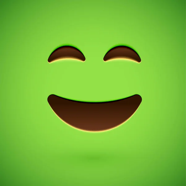 Cara sonriente emoticono realista verde, ilustración vectorial — Vector de stock