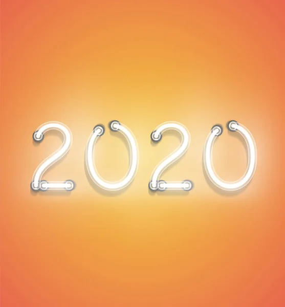 '2020' - Sinal de néon realista, ilustração vetorial —  Vetores de Stock