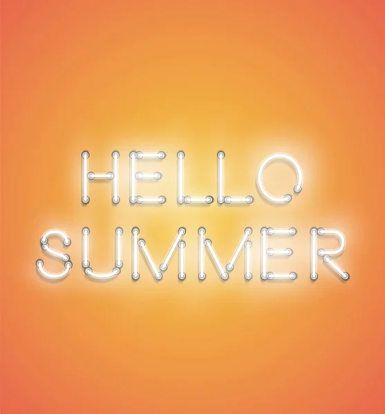 「こんにちは夏」-現実的なネオンサイン、ベクトルイラスト — ストックベクタ