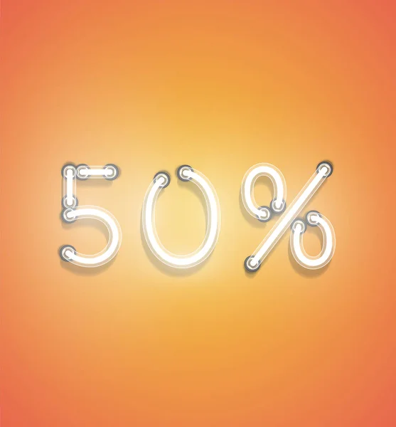 Segno percentuale neon realistico, illustrazione vettoriale — Vettoriale Stock