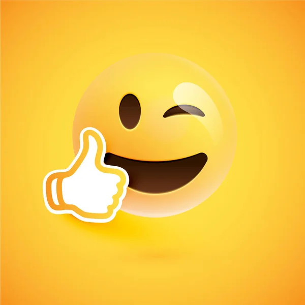 Emoticon met Thumbs up, vector illustratie — Stockvector