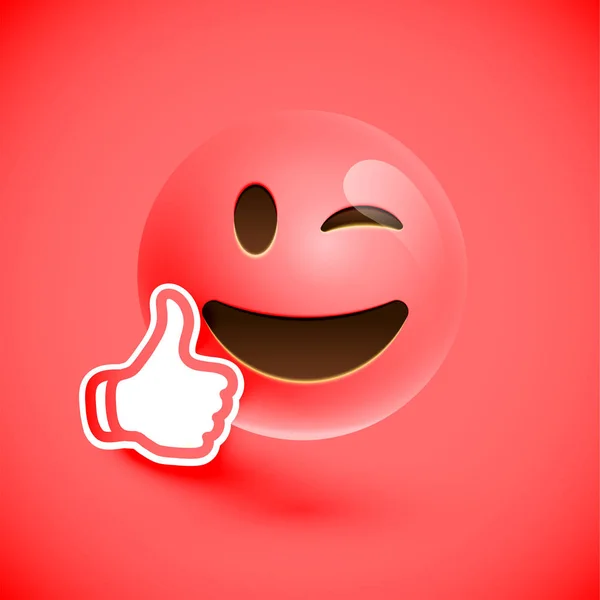 Emoticon met Thumbs up, vector illustratie — Stockvector