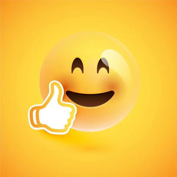 Emoticon con pulgares hacia arriba, ilustración vectorial — Vector de stock