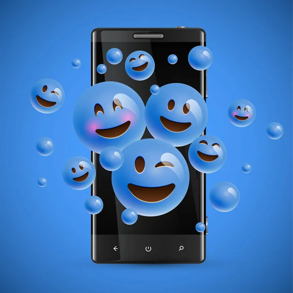 3D και διαφορετικά είδη των emoticons με ματ smartphone, vecto — Διανυσματικό Αρχείο