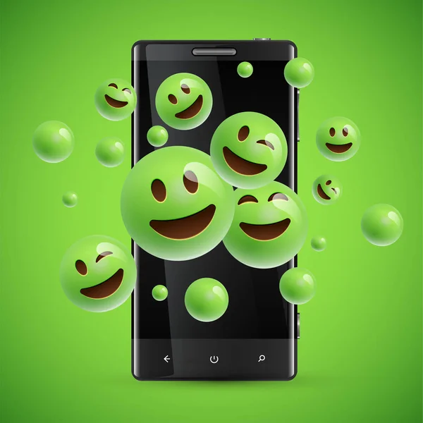 3D και διαφορετικά είδη των emoticons με ματ smartphone, vecto — Διανυσματικό Αρχείο