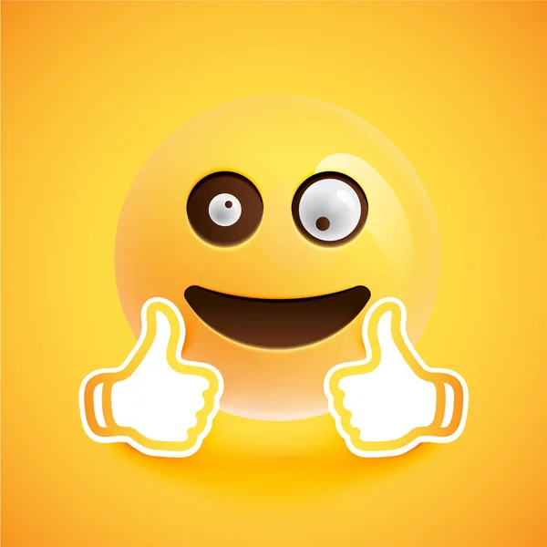 Emoticon con pulgares hacia arriba, ilustración vectorial — Vector de stock