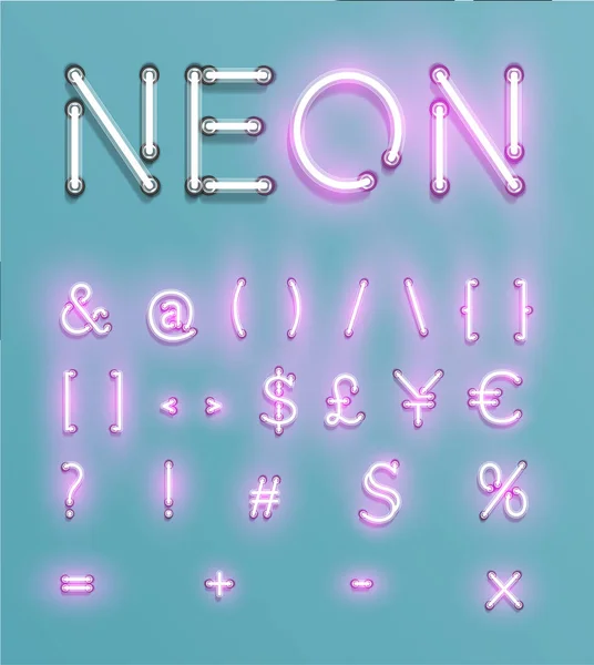 Realistischer Neon-Zeichensatz, Vektor — Stockvektor