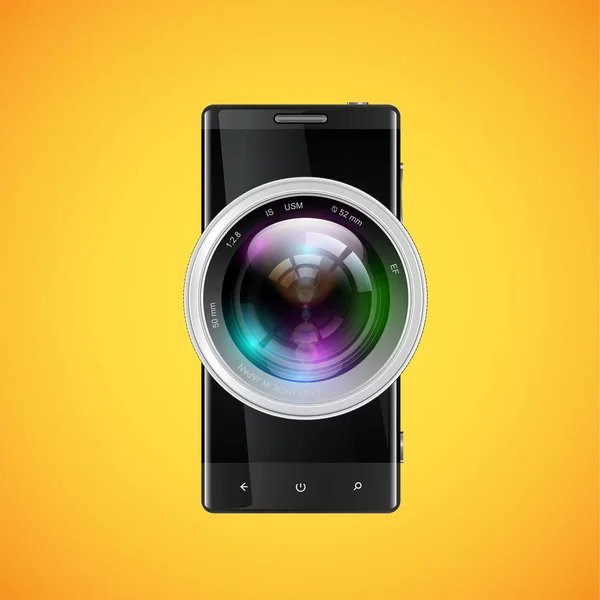 Preto celular realista com um objetivo de câmera, vetor illust — Vetor de Stock