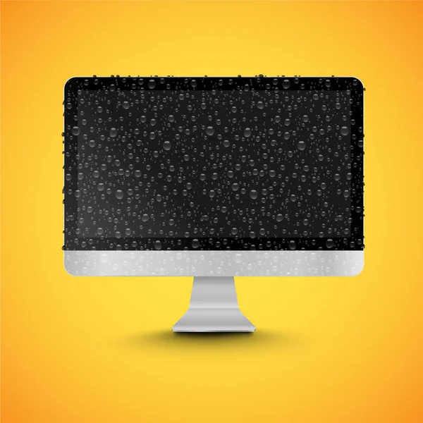 Realistický izolovaný počítač s lesklou černou obrazovkou, se skluzavkami, — Stockový vektor