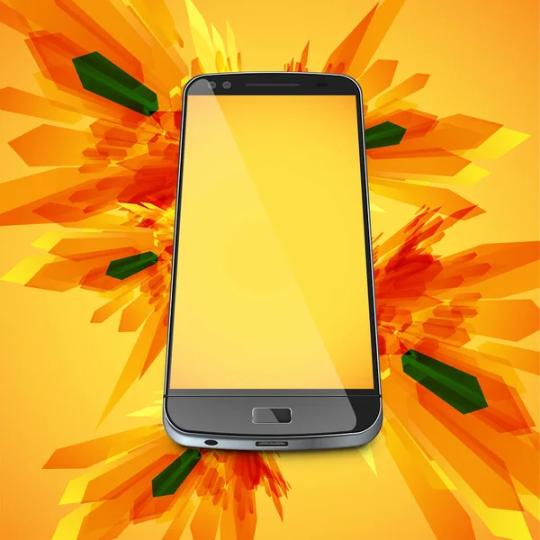 Κίτρινο αφηρημένο φόντο και ένα ρεαλιστικό smartphone για άσχημη — Διανυσματικό Αρχείο