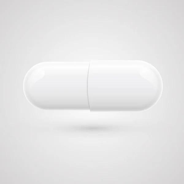 Píldora blanca sobre fondo gris, ilustración vectorial realista — Vector de stock