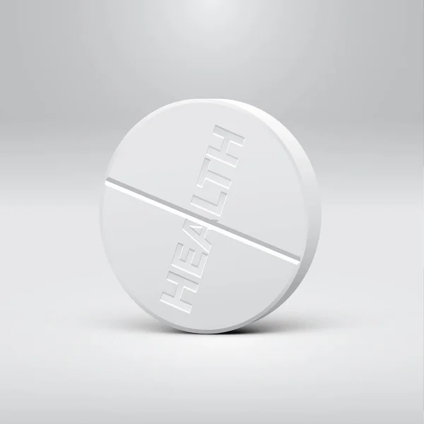 Pilule blanche sur fond gris, illustration vectorielle réaliste — Image vectorielle