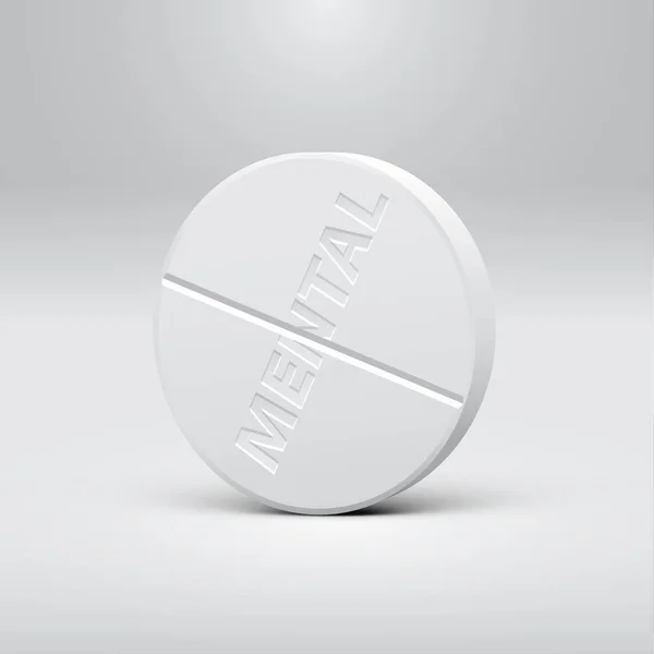 Pillola bianca su sfondo grigio, illustrazione vettoriale realistica — Vettoriale Stock