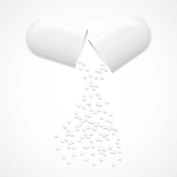 Weiße Pille auf grauem Hintergrund, realistische Vektorillustration — Stockvektor