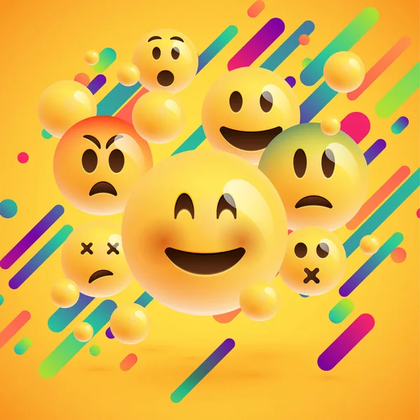 Emoticones amarillos con fondo abstracto, ilustración vectorial — Vector de stock