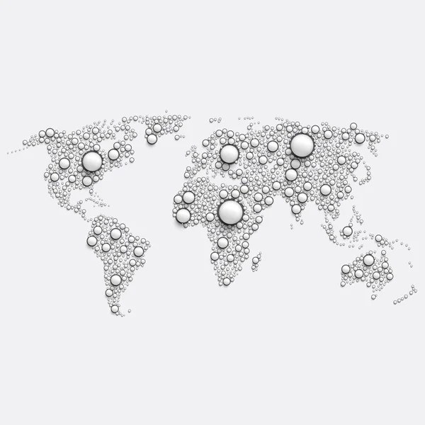 Vit världs karta gjord av bollar, vektor illustration — Stock vektor