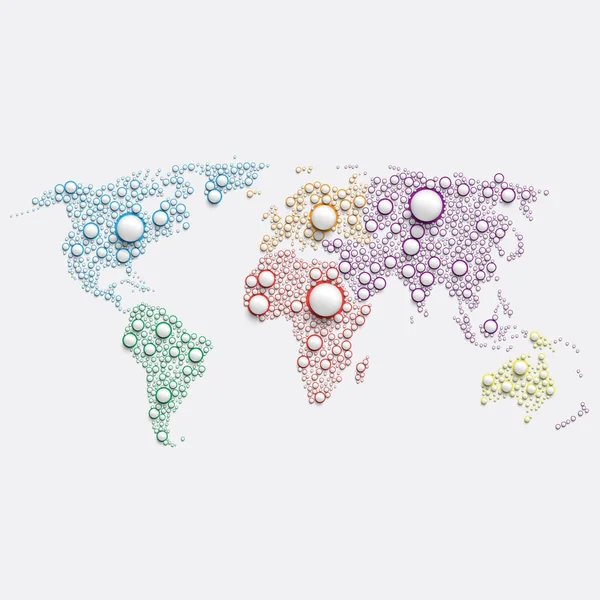 Mapa do mundo branco feito por bolas, ilustração vetorial — Vetor de Stock