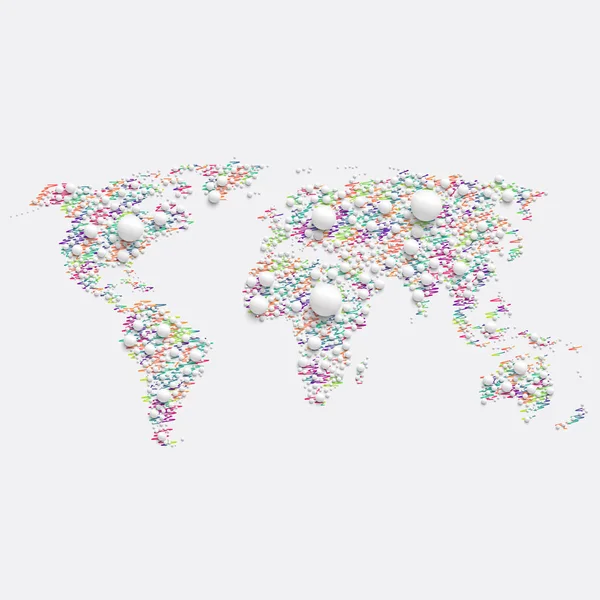 Witte wereldkaart gemaakt door ballen, vector illustratie — Stockvector