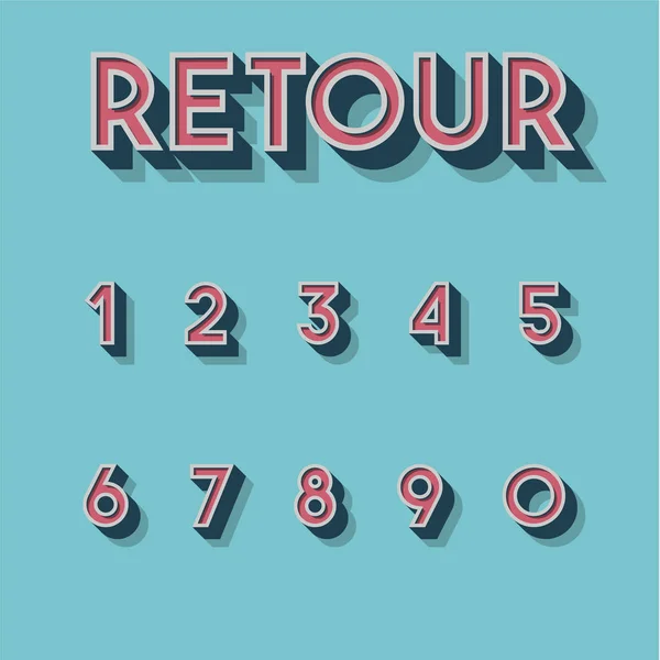 Retro 3d Schriftart Set, Vektorillustration — Stockvektor