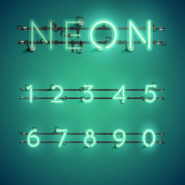 Kablolar ve konsollu sarı gerçekçi neon karakter seti, vect