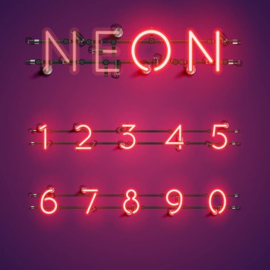 Kablolar ve konsollu sarı gerçekçi neon karakter seti, vect
