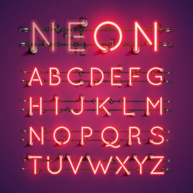 Kablolar ve konsollu sarı gerçekçi neon karakter seti, vect