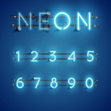Kablolar ve konsollu sarı gerçekçi neon karakter seti, vect