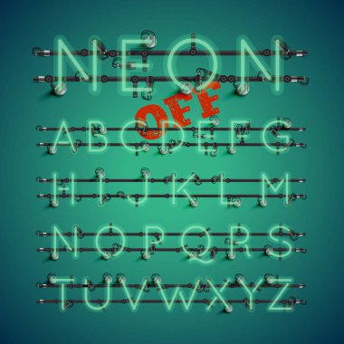 Kablolar ve konsollu sarı gerçekçi neon karakter seti, vect