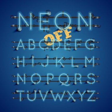 Kablolar ve konsollu sarı gerçekçi neon karakter seti, vect