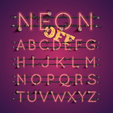 Kablolar ve konsollu sarı gerçekçi neon karakter seti, vect