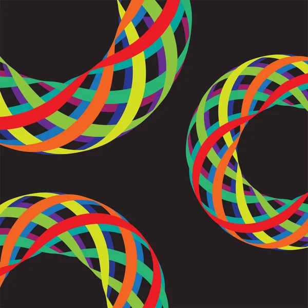 Linhas coloridas em 3D sobre fundo preto, ilustração vetorial — Vetor de Stock