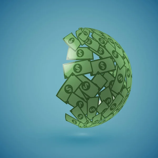 Globo verde hecho de dinero, ilustración vectorial — Archivo Imágenes Vectoriales