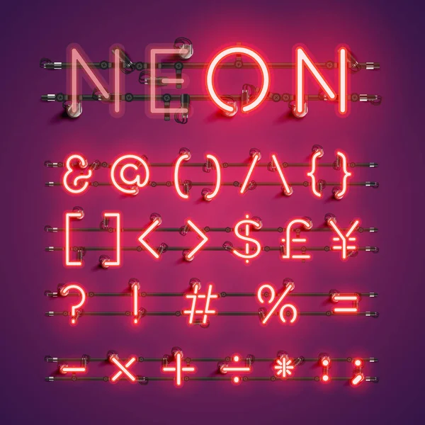 Gul realistisk neon teckenuppsättning med trådar och konsol, vect — Stock vektor