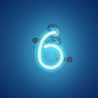 Bir yazı tipinden kablolar ve konsol ile mavi gerçekçi neon karakter